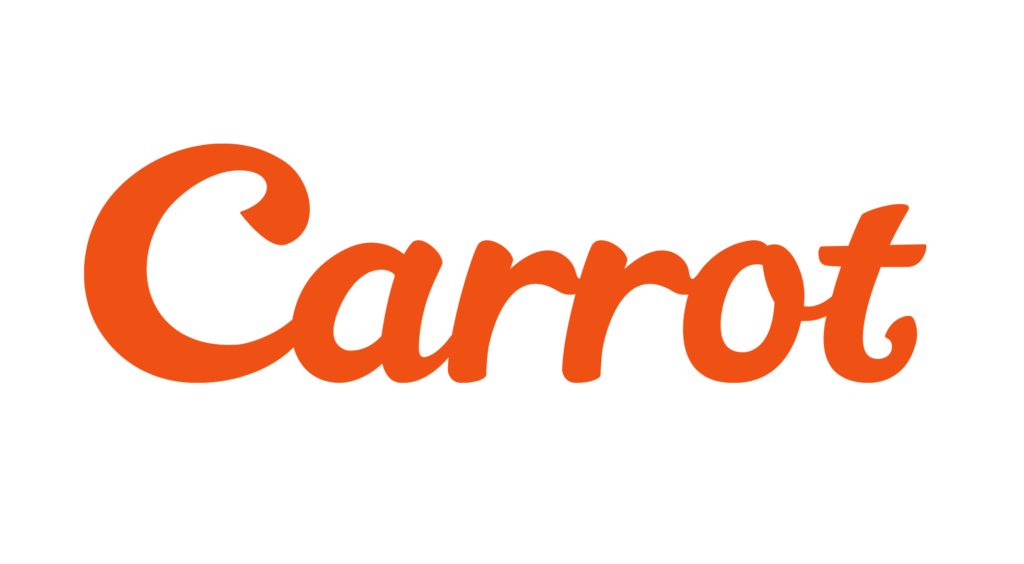 Carrot logo in orange on white background